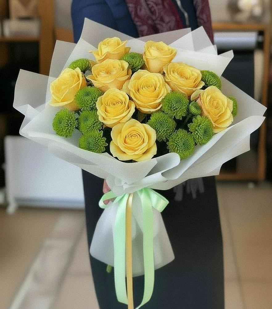 Букет цветов из: Хризантемы и Розы в Северка