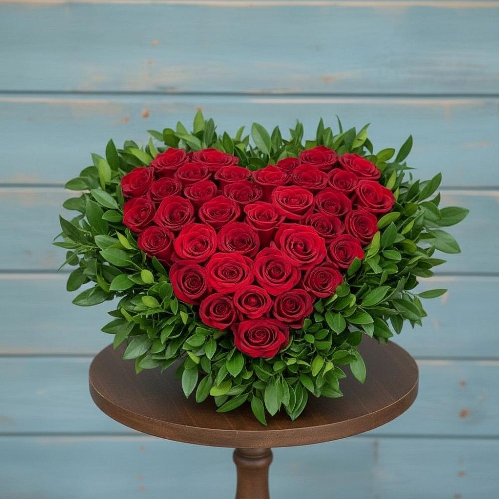 Цветочная композиция из Розы в виде сердца в Северка