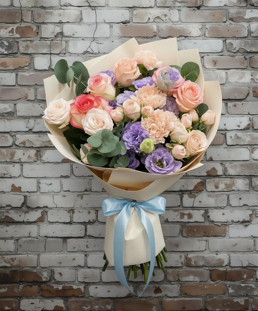 Букет цветов из: Розы, Лизиантусы и Гвоздики в Северка