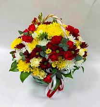 Цветочная композиция из Хризантемы и Розы в корзине в Северка