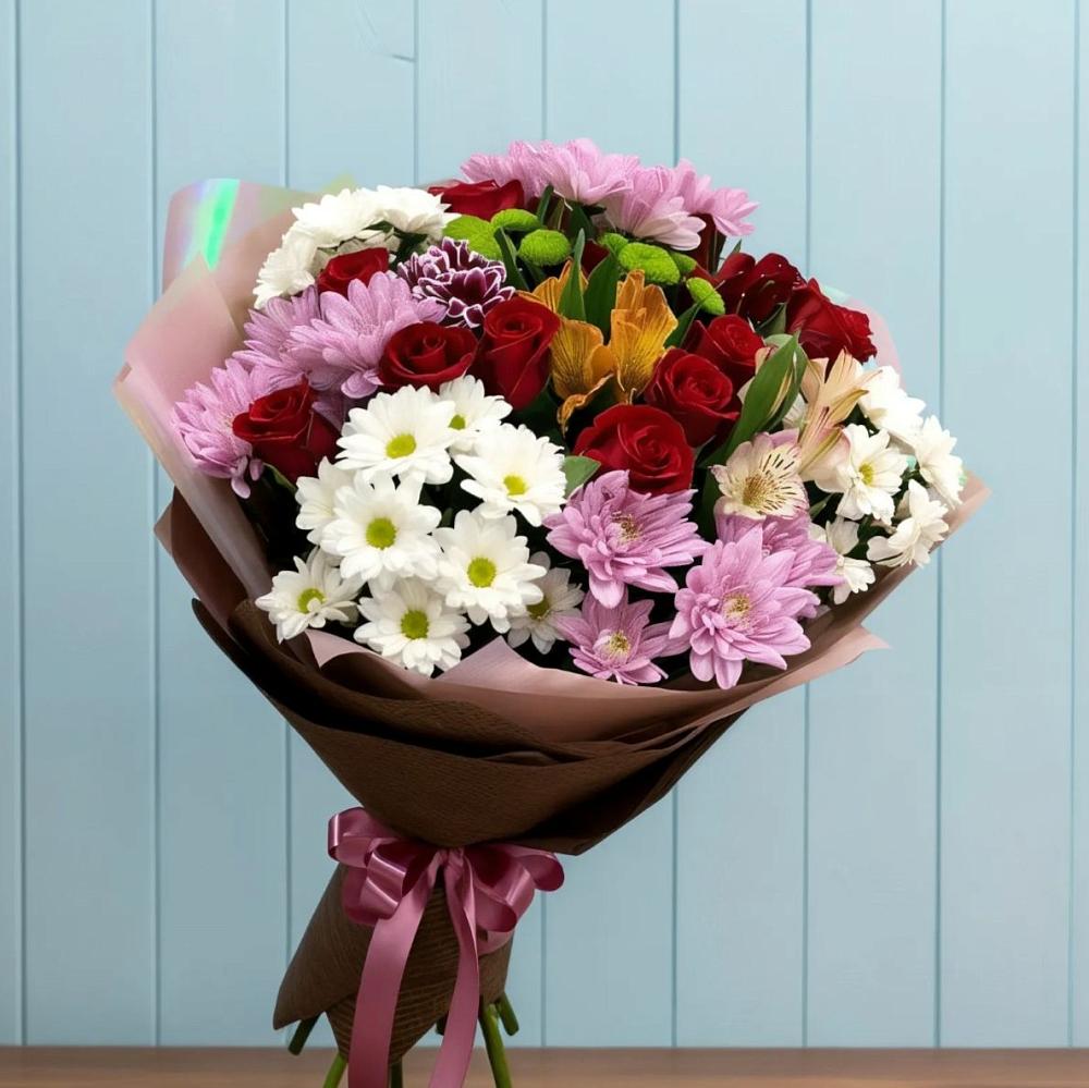 Букет цветов из: Розы, Хризантемы и Альстромерии в Северка
